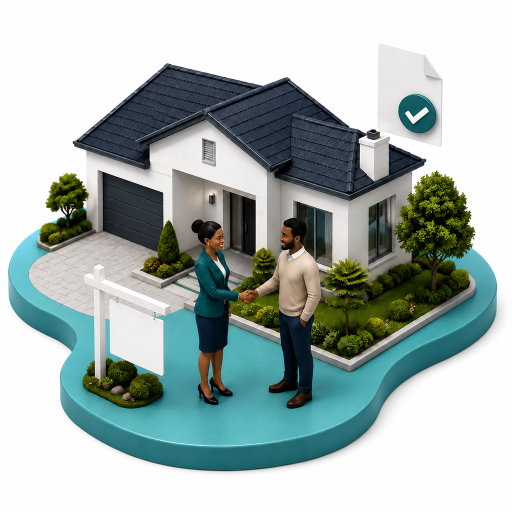 Estate agent and property owner complete a property sale